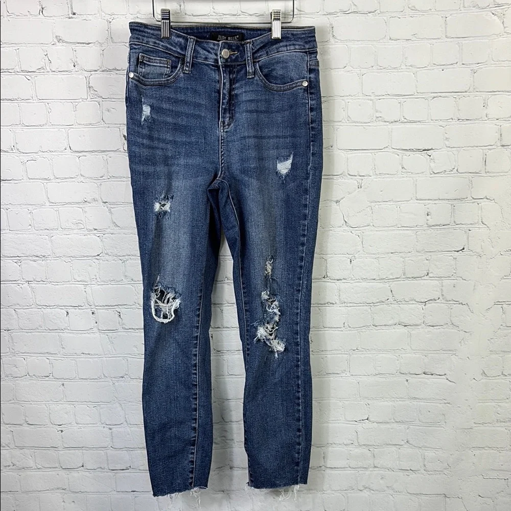JUDY BLUE Mid-Rise Vintage Cut Off Relaxed Fit Distressed Jeans #88135 size 5/27